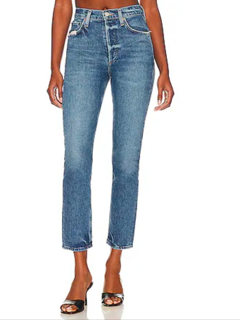 Agolde Riley Long Jeans Womens 25 High Rise Straight Blue Stretch